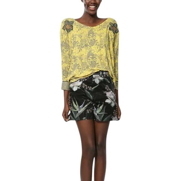 Desigual MALCOM T-shirt 3/4 Sleeve Yellow Pattern Top - Picture 2 of 9